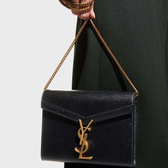 New Saint Laurent Cassandra YSL Wallet on Chain Grained Black Leather Crossbody - Picture 4 of 10
